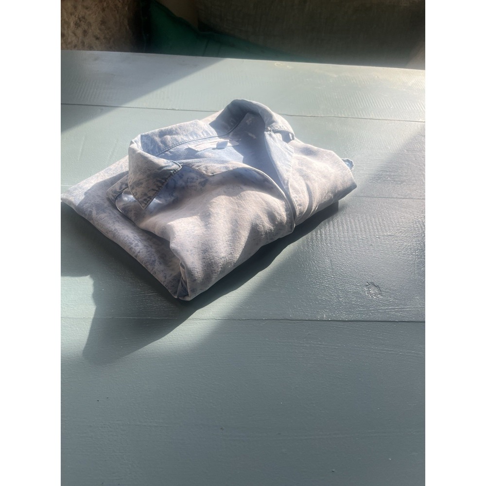 Thread & Supply Acid Wash Tencel Blouse Blue Lightweight Collared Top Small